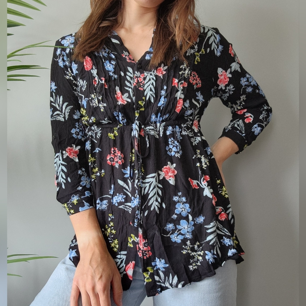 Hilary Radley Black Floral Blouse